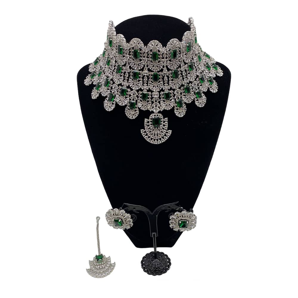 American Diamond Choker Set in Emeralds