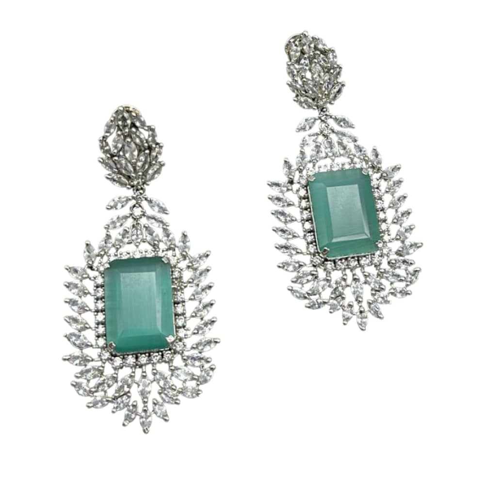 Silver Earrings with Mint Green Stones