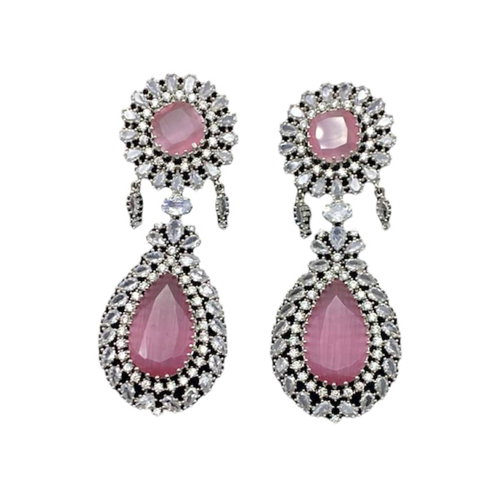 American Diamond Earrings with pink center stones