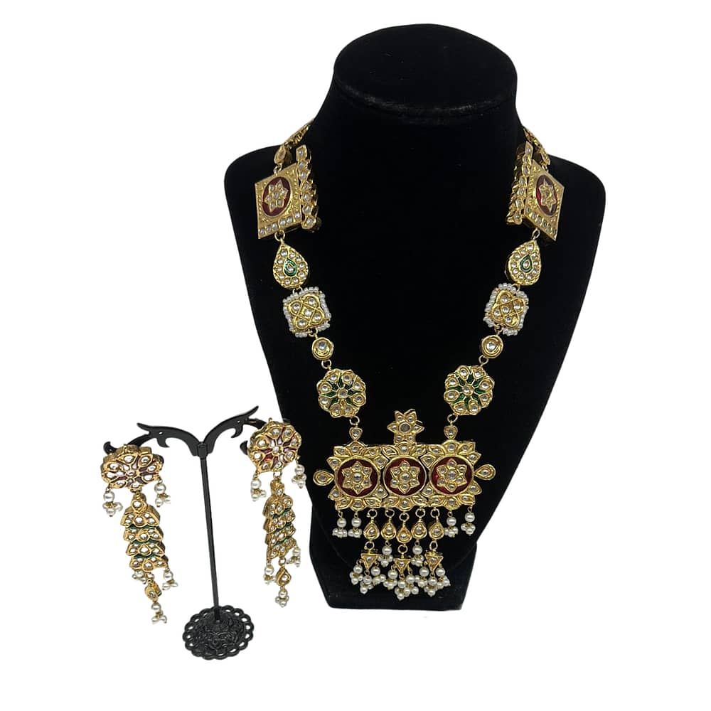 Kundan meenakari Mala set with pearls finish