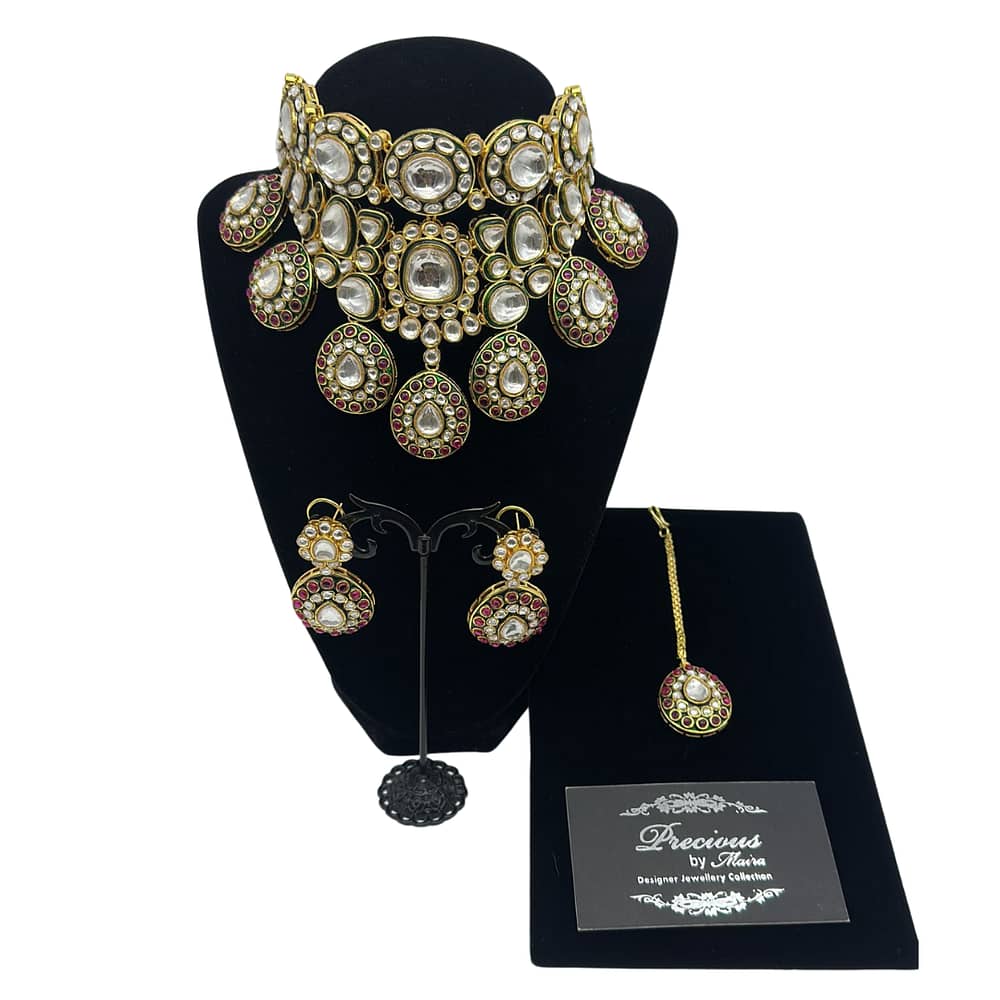 High end uncut kundan set with meena