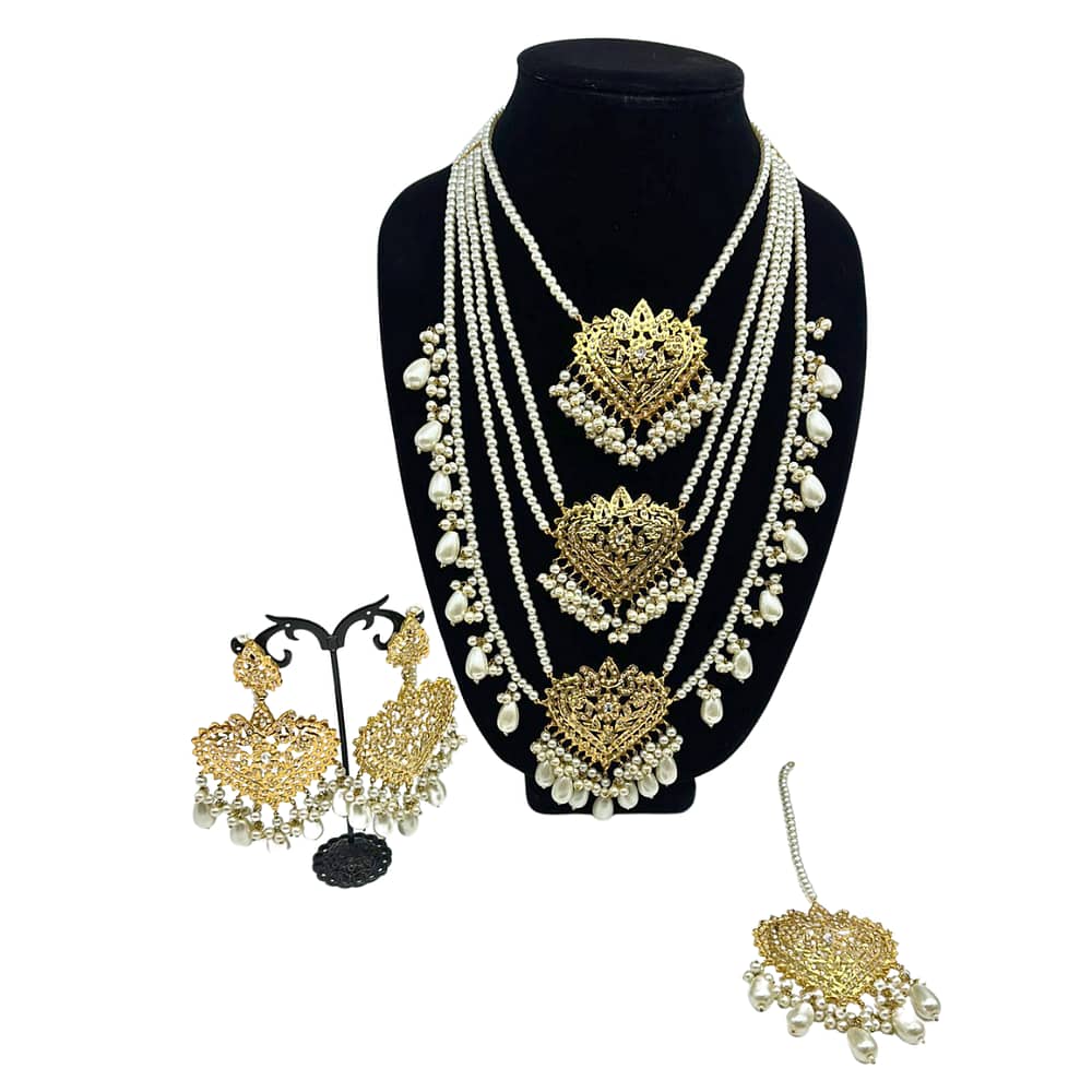 3 layered old style traditional long necklace with fine Zirconia work