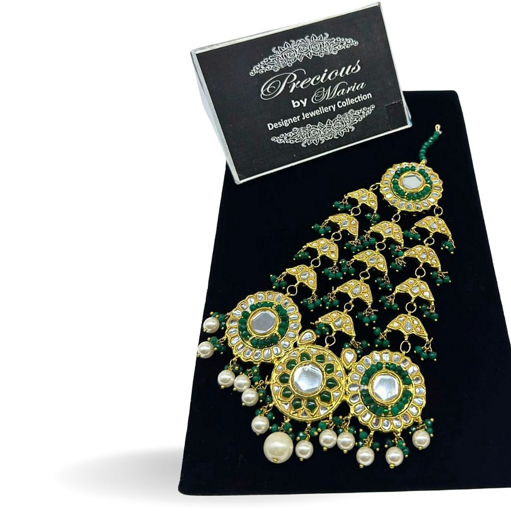 Statement kundan jhoomer in semi precious emeralds and pearls