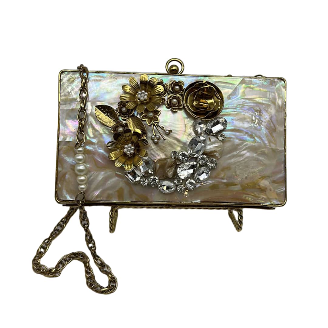 Golden Flower & Pearl Clutch