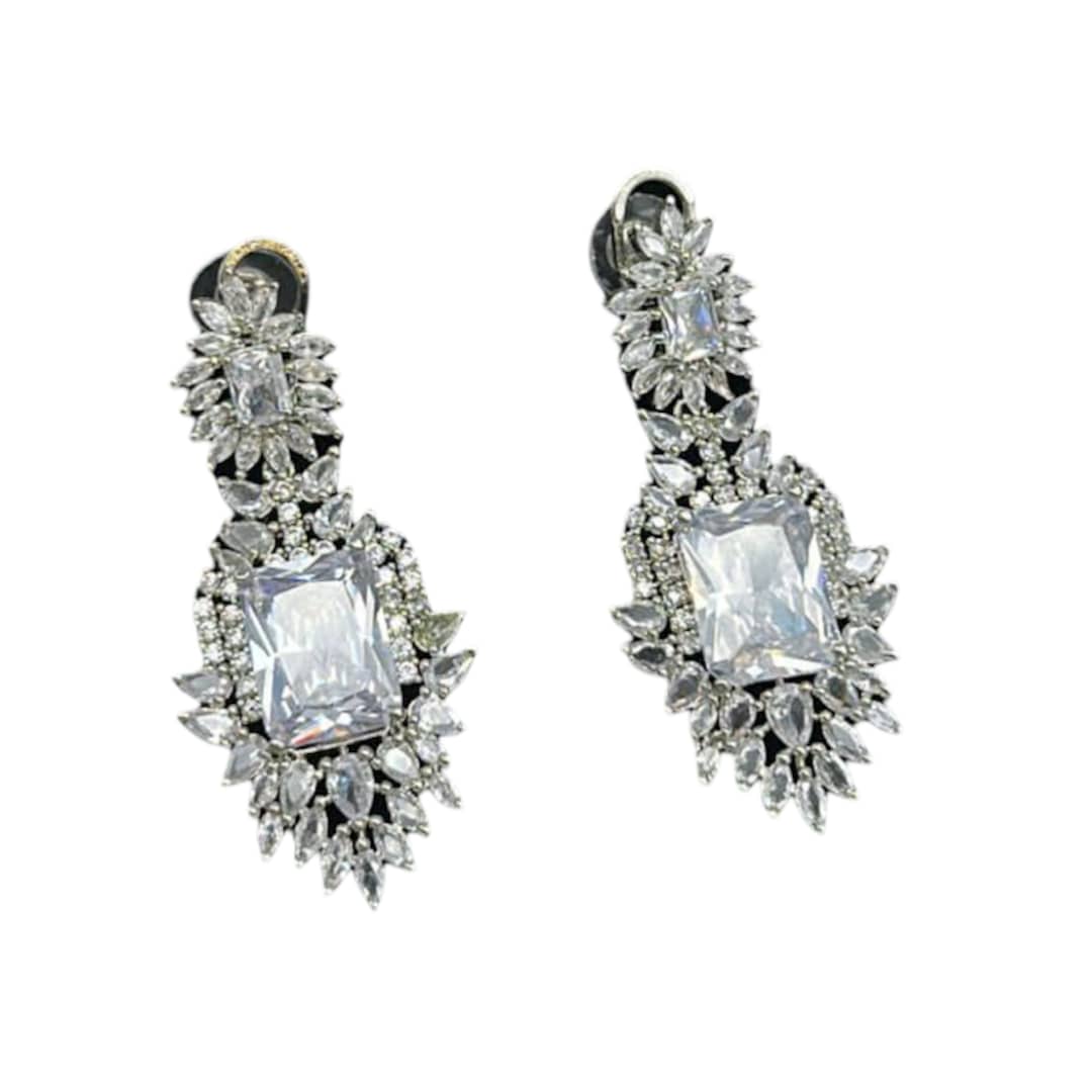 Silver American Diamond White Statement Earrings