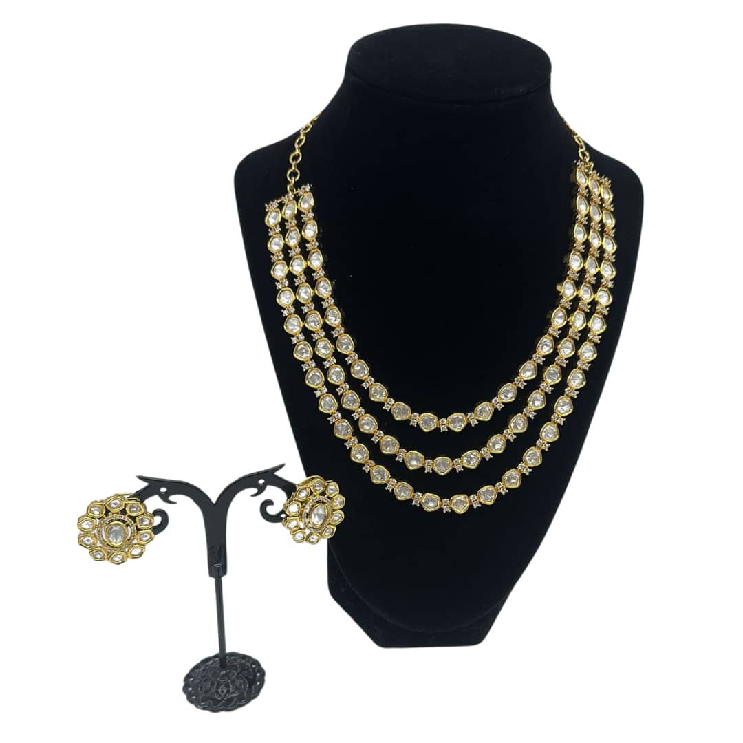 Three layered kundan strands with matching studs