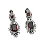 Silver American Diamond Red Statement Earrings