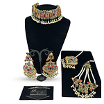 Nauratan set with main ruby stones and pearl hanging