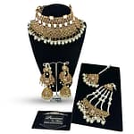 Polkee over-sized choker with beautiful jhumkey and tikka jhoomer in all pearls finish