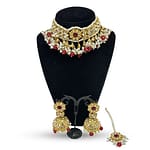 Classic kundan choker with jhumkey and tikka in pearls and ruby finish