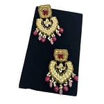 Kundan earrings with pearls hangings and shades of pinks