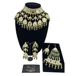 Kundan hanging style necklace set with pearl and mint green droplets