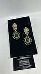 Hand carved semi precious emeralds with uncut kundan border earrings