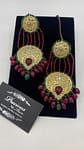 Oversized kundan earrings with semi precious ruby and emeralds strands and droplet hanging