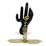 Kundan nauratan pearls bracelet attached with adjustable ring