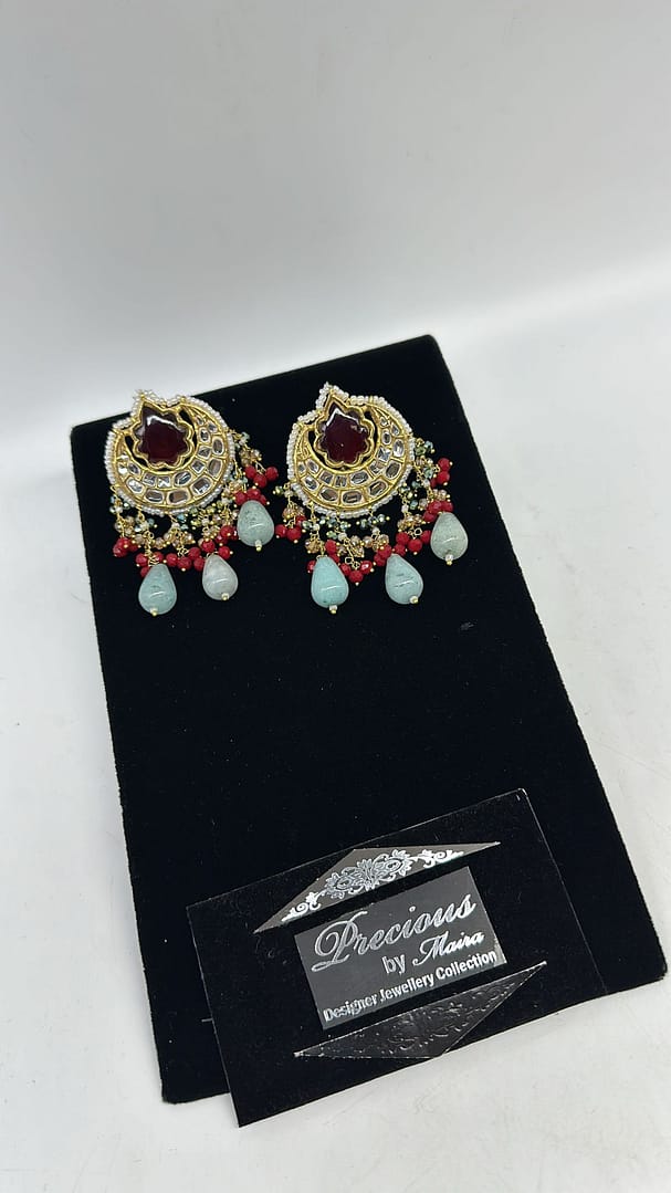 Medium sized kundan earrings with multi and mint droplets