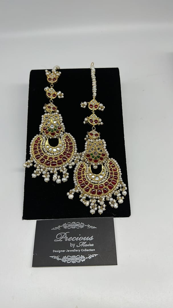 Kundan Chand Bali with coloured kundan and real pearls